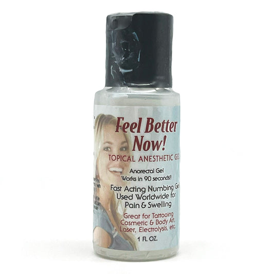 Feel Better Now topical anesthetic gel bottle for tattoo and PMU procedures
