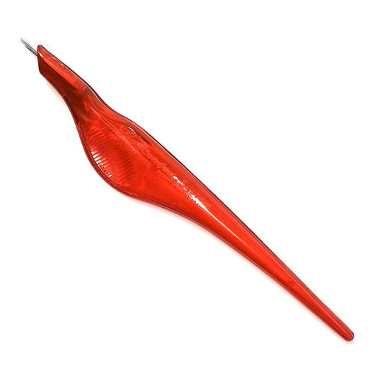 Softap Disposable 15 Round Manual Shader hand tool with red ergonomic handle. Single-use permanent makeup shading tool designed for manual pigment implantation on brows, lips, eyeliner, removal and areola procedures.