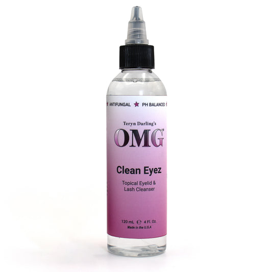 Teryn Darling’s OMG Clean Eyez – antifungal, pH-balanced eyelid and lash cleanser for PMU and lash artists. Gently removes oil and debris while protecting sensitive skin and promoting clean, healthy eyes.