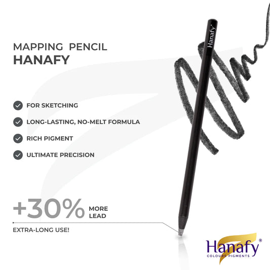 Hanafy black mapping pencil for permanent makeup artists featuring long-lasting no-melt formula and precise brow mapping for microblading, PMU tattooing, and brow shaping.