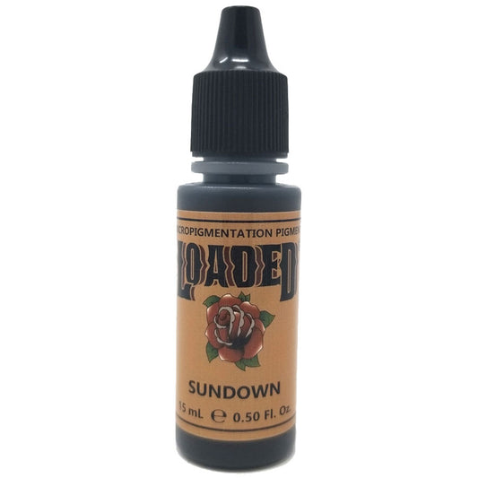 Bottle of Loaded pigment in the shade Sundown for permanent makeup procedures