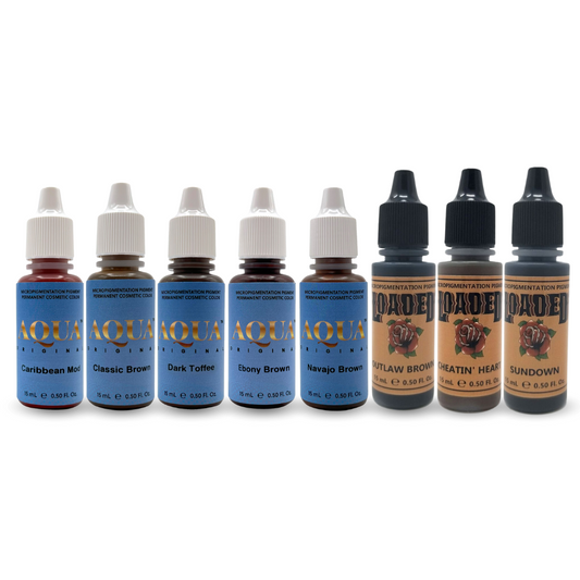 Li Pigments Aqua and Loaded eyebrow pigments collection for permanent makeup artists. Women of Color Kit