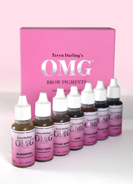 eryn Darling’s OMG Brow Pigments by Li Pigments – professional PMU pigment set from the Artist Signature Series featuring warm and cool brow shades for permanent makeup artists