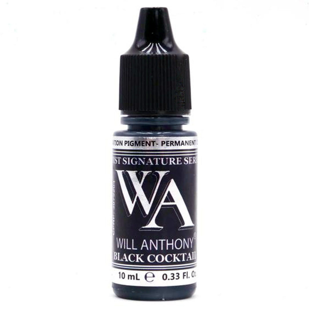 Will Anthony Black Cocktail pigment bottle from the Li Pigments Signature Series – professional PMU eyeliner pigment for bold, precise permanent makeup results.