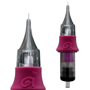 OMG PMU 1RL 0.25mm single pin needle cartridge featuring a long tapered tip for precision permanent makeup work.