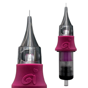 OMG PMU 1RL tattoo needle cartridge with 0.30 mm pin, polished long taper tip for permanent makeup.