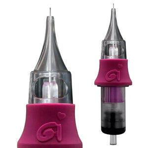 Box of OMG PMU 5RS round shader membrane cartridge needles used for permanent makeup procedures.