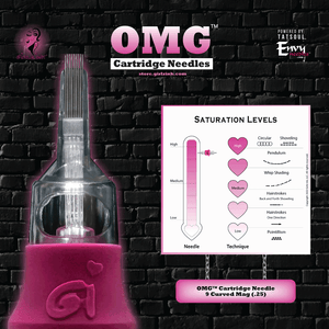 OMG cartridge needle 9 curved mag (.25) for permanent makeup with saturation guide graphic