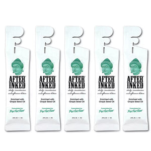 Single-use After Inked aftercare lotion packet for cosmetic tattoo aftercare