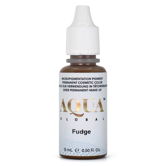 Aqua Global Fudge pigment for permanent makeup, a medium to dark brown with neutral to cool tones.