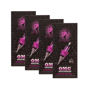 Girlz Ink OMG Cartridge Needles packaging shown in a four-box set