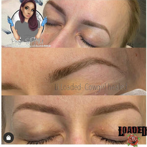 Healed results of LI Loaded Cowgirl pigment on cool-toned skin, showing soft and natural brows.