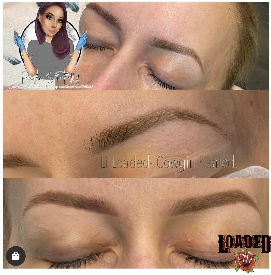 Healed results of LI Loaded Cowgirl pigment on cool-toned skin, showing soft and natural brows.