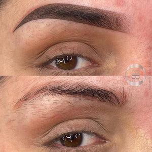 Before and after PMU brows using Darkest Brown Blush and Bold pigments, healed permanent makeup eyebrow results by Clarissa Stefania