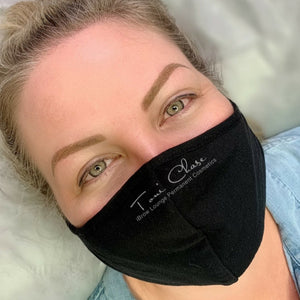 Healed PMU brows using Li Pigments Taupe by Brow Lounge SR, showing soft neutral tones ideal for blonde clients with fair skin.