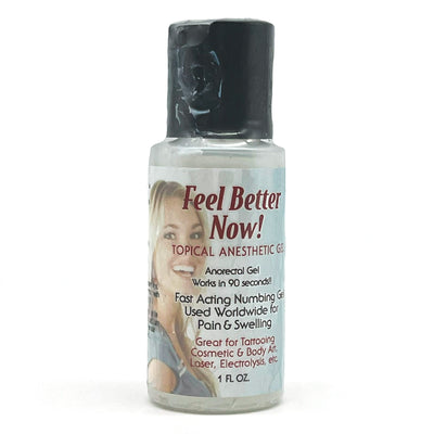 Feel Better Now topical anesthetic gel bottle for tattoo and PMU procedures