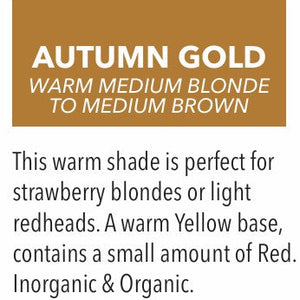 Color Identification Chart (CIC) snippet for Autumn Gold PMU pigment, warm yellow base with red for strawberry blonde and light redhead brows, Aqua Series by LI Pigments