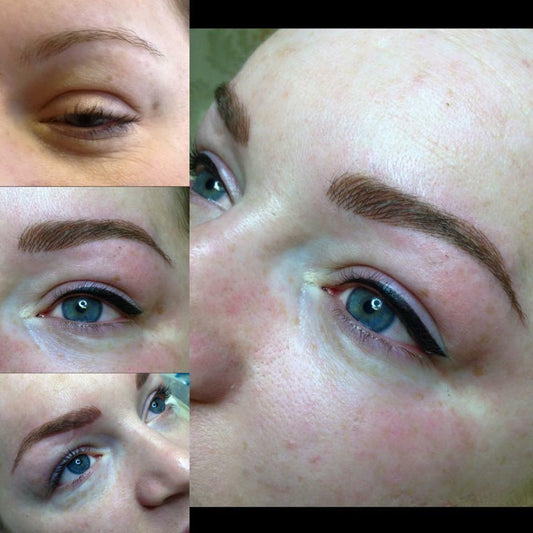 Healed results of Autumn Gold PMU pigment for brows, warm medium blonde to light brown tones on strawberry blonde and light redhead clients, Aqua Series by LI Pigments