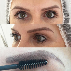 Healed PMU brows using Mochaccino and Tiny Bit GV pigments, natural brown permanent makeup eyebrow results after one session, created by artist Bree Cowan