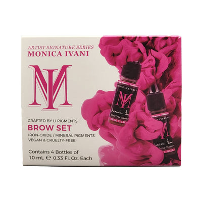Monica Ivani Artist Signature Series Brow Set packaging with four PMU eyebrow pigment bottles.