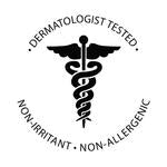 Dermatologist tested, non-irritant, non-allergenic badge.