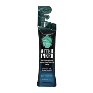 After Inked non-petroleum jelly NPJ tuck and tear packets used for tattoo, microblading, and permanent makeup aftercare to soothe skin and support healing.