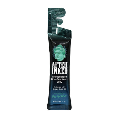 After Inked non-petroleum jelly NPJ tuck and tear packets used for tattoo, microblading, and permanent makeup aftercare to soothe skin and support healing.
