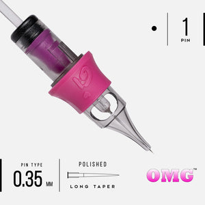 OMG PMU 1201RL 0.35mm single round liner needle cartridge with polished long taper for permanent makeup.