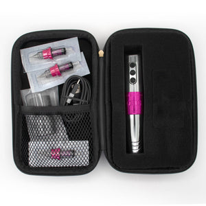 Bishop PMU OMG Wand single set including wireless PMU pen, cartridge needles, grip, charging cable, and Bishop branded carrying case on a white background.