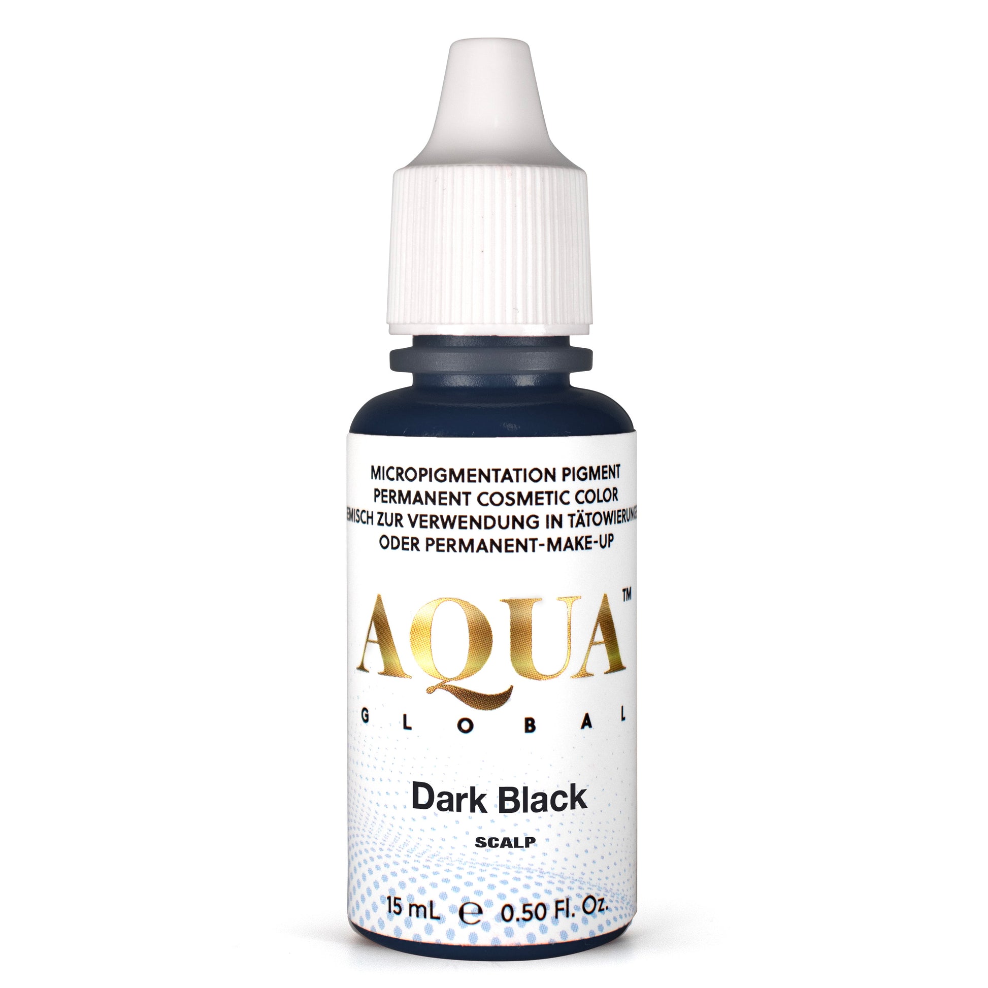 Aqua Global Dark Black micropigmentation pigment bottle on a white background