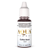 Bottle of Aqua Global Coffee Bean scalp pigment for permanent makeup on a white background.