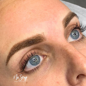 PMU brows done using Saddle Brown as a base with Wild Mustang layered on top, creating a soft yet defined look by Na Seng.