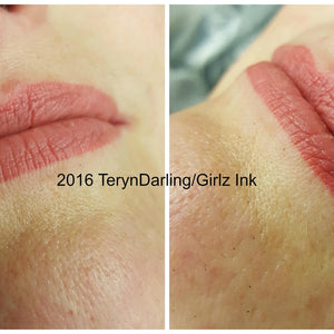 Healed permanent makeup lip results using Sugared Rose pigment by Girlz Ink.”