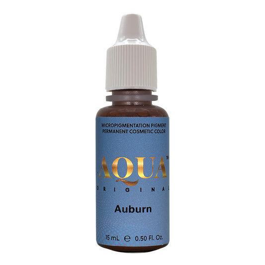 Aqua Auburn Pigment – 15mL bottle of warm reddish-brown permanent makeup pigment for brows and color correction.