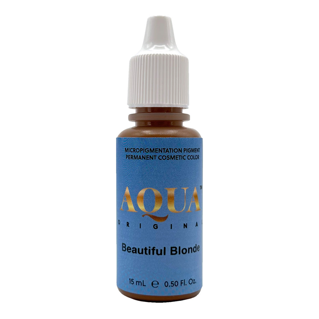 Aqua Beautiful Blonde Pigment – 15mL bottle of warm medium-to-dark blonde inorganic pigment with yellow base.