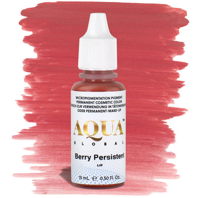 Aqua Berry Persistent PMU lip pigment in a cool berry tone, ideal for lip blush artists seeking a deeper pink-berry healed result on neutral to cool undertones.