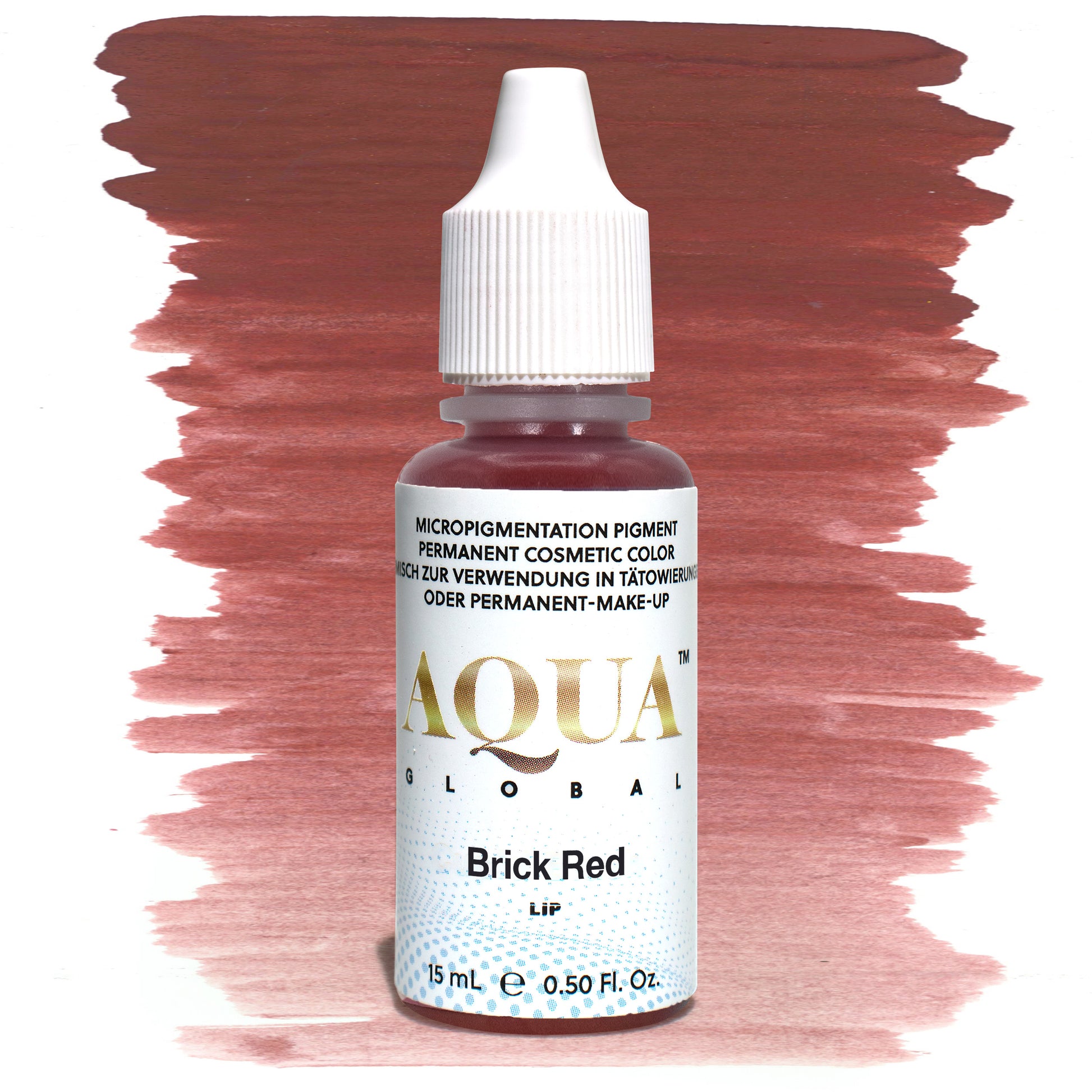Aqua Brick Red PMU lip pigment in a warm deep red tone, ideal for permanent makeup lip blush and saturated color correction on cool or mature lips.