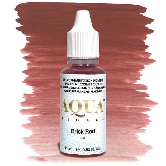 Aqua Brick Red PMU lip pigment in a warm deep red tone, ideal for permanent makeup lip blush and saturated color correction on cool or mature lips.