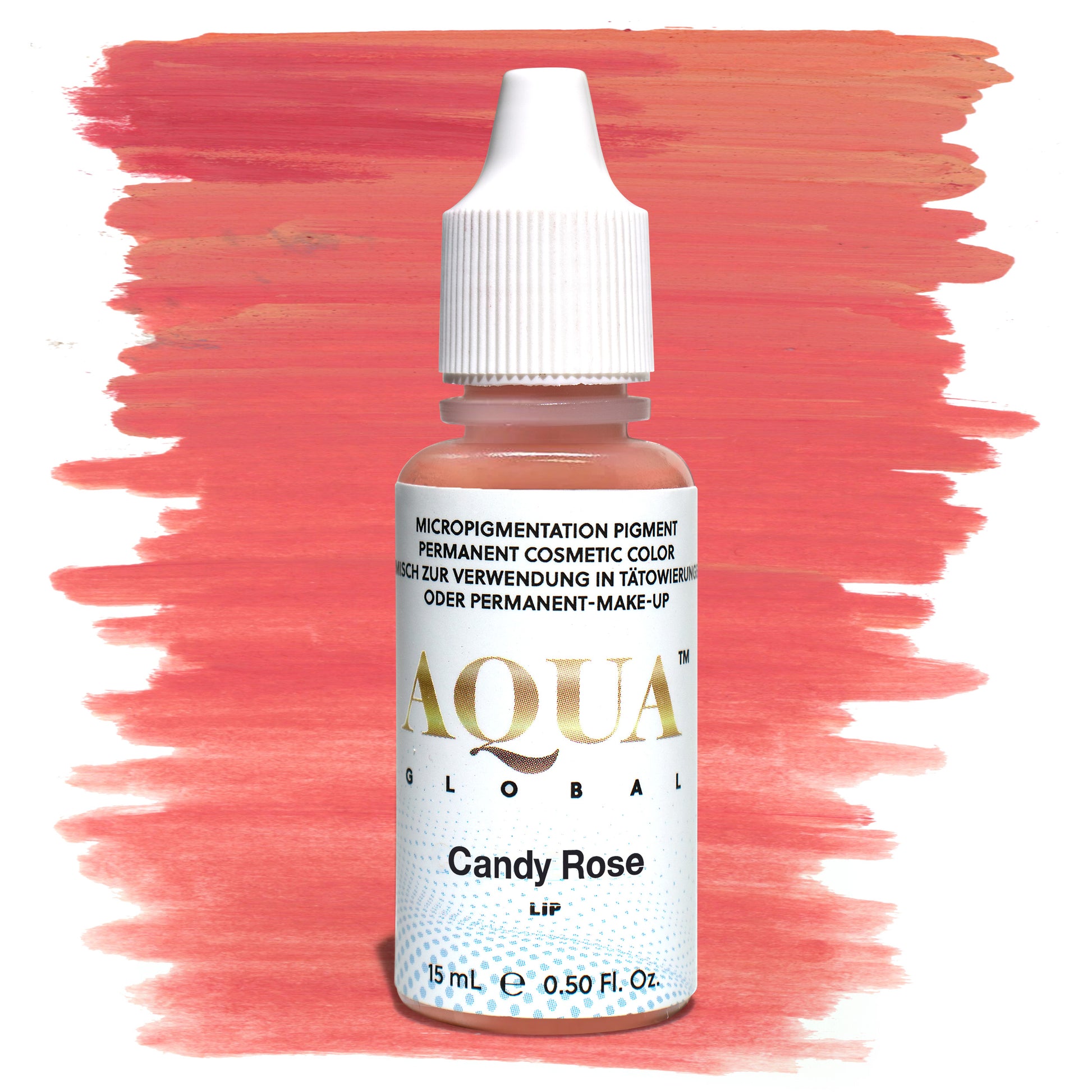 Aqua Candy Rose PMU lip pigment in a warm pink shade for permanent makeup artists, ideal for lip blush and soft natural lip tint results.