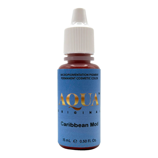 Aqua Caribbean Mod pigment bottle – red-orange toned corrector for eyeliner and brow modifications.