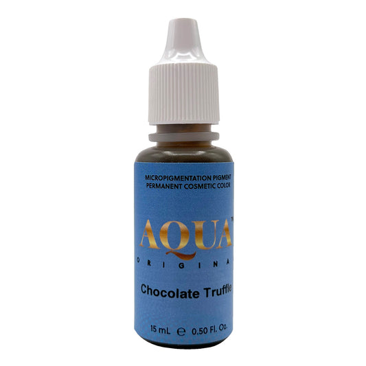 Aqua Original Chocolate Truffle PMU pigment bottle – a rich, neutral brunette pigment designed for eyebrow tattooing on Fitzpatrick 1-4 skin tones.