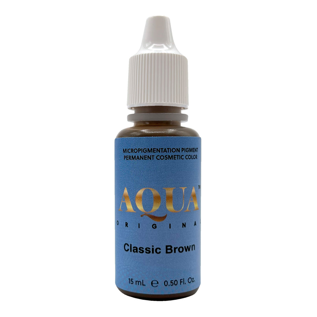 Aqua Original Classic Brown PMU pigment bottle – 15ml size for permanent makeup artists.