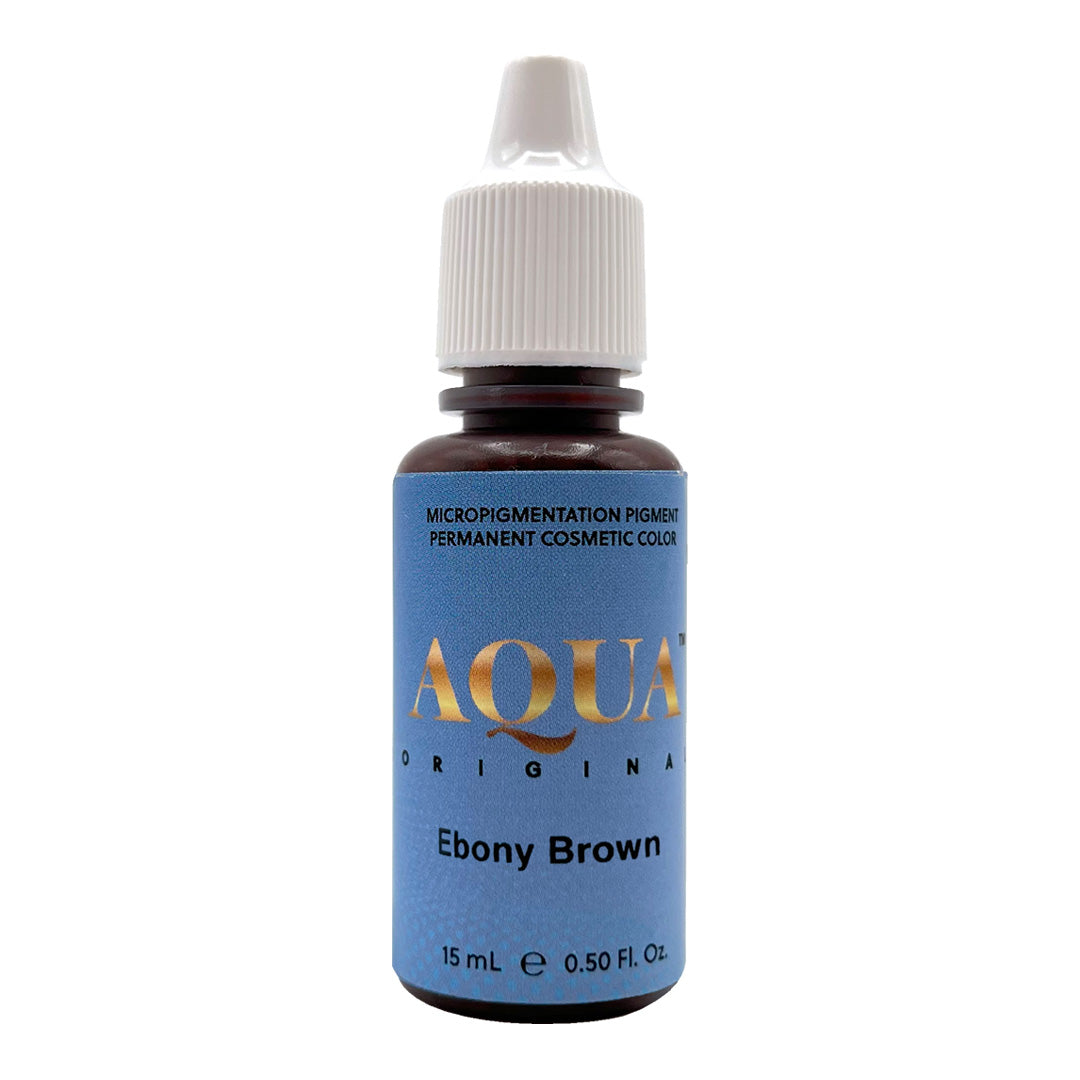 Aqua Ebony Brown permanent makeup pigment bottle for brows and eyeliner, 15ml