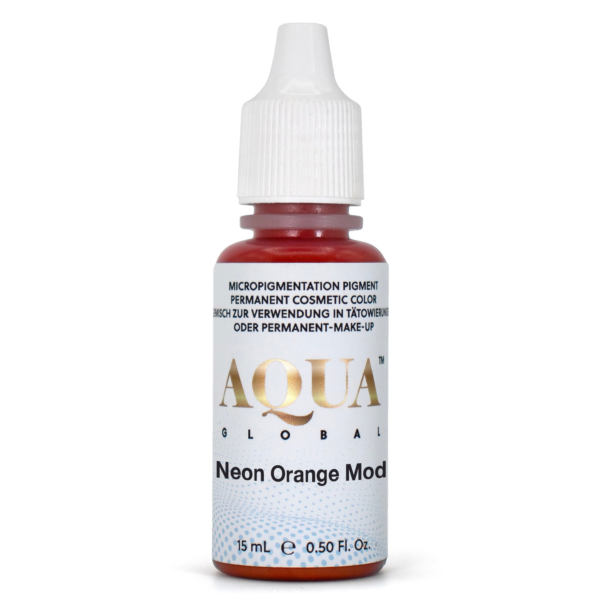 Aqua Global Neon Orange Mod PMU pigment bottle for color correction and warm adjustments in permanent makeup procedures.