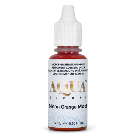 Aqua Global Neon Orange Mod PMU pigment bottle for color correction and warm adjustments in permanent makeup procedures.