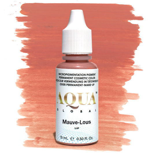 Aqua PMU Mauve-Lous lip pigment bottle in a neutral mauve shade for permanent makeup artists, suitable for soft lip blush and natural healed results.