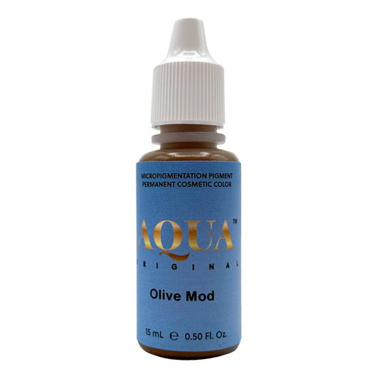 Aqua Olive Mod pigment bottle for permanent makeup eyebrow color correction.