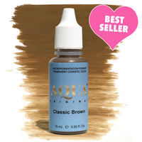Aqua Original Classic Brown micropigmentation pigment bottle with a medium brown color swatch and pink “Best Seller” label – a timeless PMU brow pigment known for its natural, balanced tone on most skin types.
