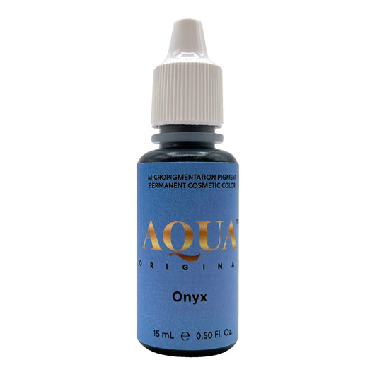 Aqua Original Onyx pigment bottle – deep black cosmetic tattoo ink for eyeliner procedures.