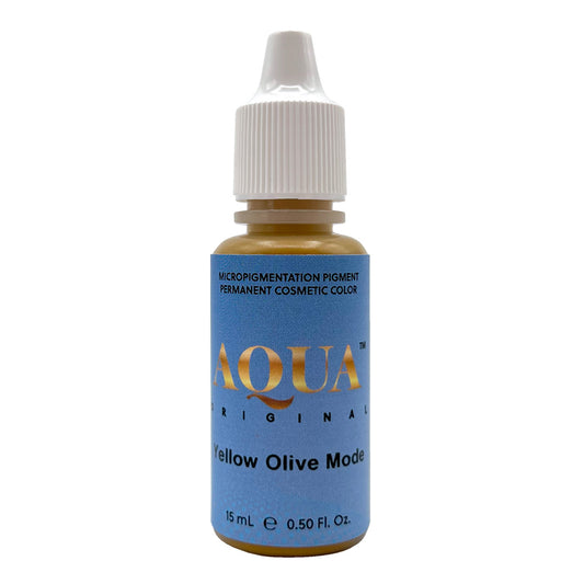 Aqua Yellow Olive Mod pigment bottle for color correction and modifying cool-toned permanent makeup brows.